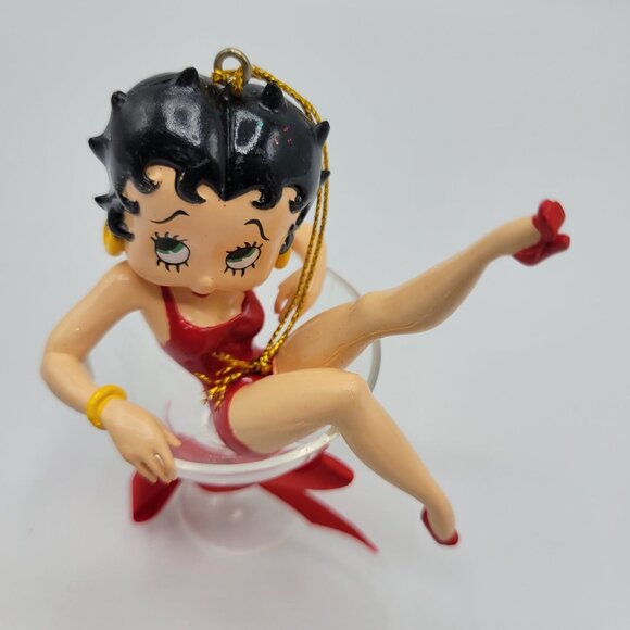 Vtg Betty Boop Ornament In Cocktail Glass With Red Bow Christmas Holiday Decor - Picture 7 of 13